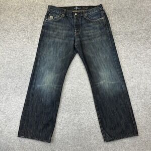 7 For All Mankind Relaxed Jeans Mens 36 Blue Dark  Wash Straight Leg Distressed